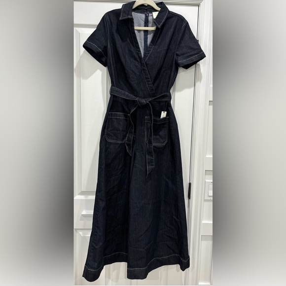 MAEVE ANTHROPOLOGIE Dark Blue Colette Wrap Denim Romper Jumpsuit size 10 - Picture 5 of 14